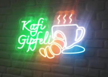 Kafi Gipfeli Neon Led Werbeleuchte für ihr Restaurant, Fastfoodladen!